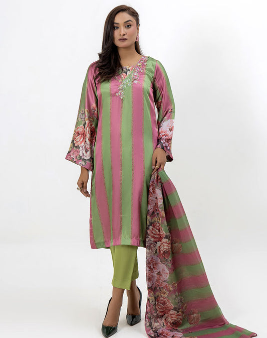 Raw Silk Printed Shirt with Chiffon Dupatta